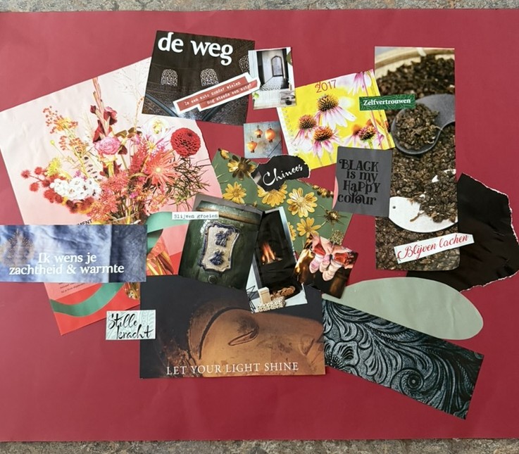 Moodboard op rode achtergrond met Let your light shine